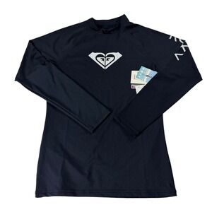 Roxy Whole Hearted LS Black Long Sleeve Rash Guard UPF 50+ ERJWR03547 Mens M
